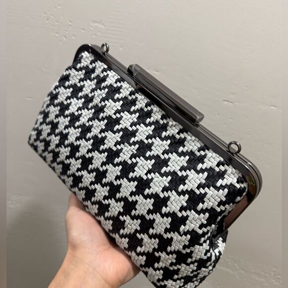Houndstooth Woven Lambskin Push Lock Clutch/Shoulder Bag/Crossbody/Evening Bag - Picture 13 of 16